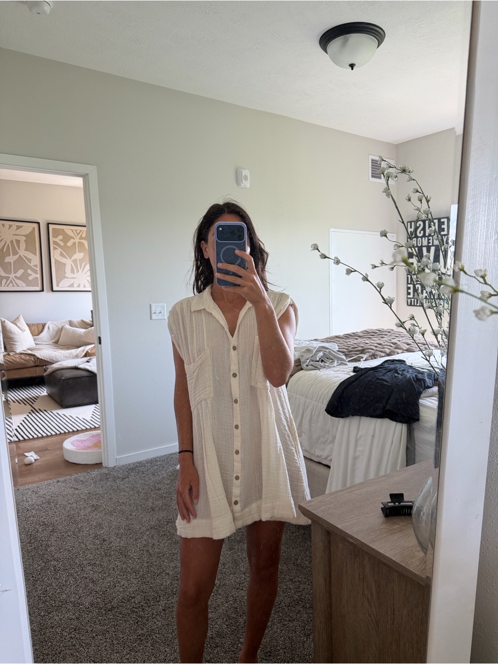 Free People Cream Button-Front Tunic Dress